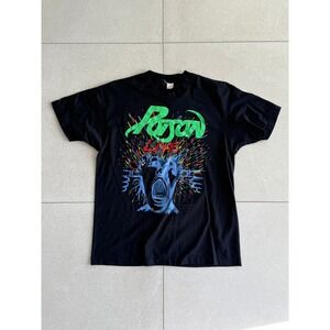 Vintage 1988 Poison Live Concert T-Shirt Mens Black Screen Stars Rock Band Tee L